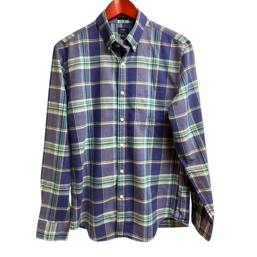 J CREW Blue Summer Plaid Button Collar Long Sleeve Slim‎ Fit Shirt
